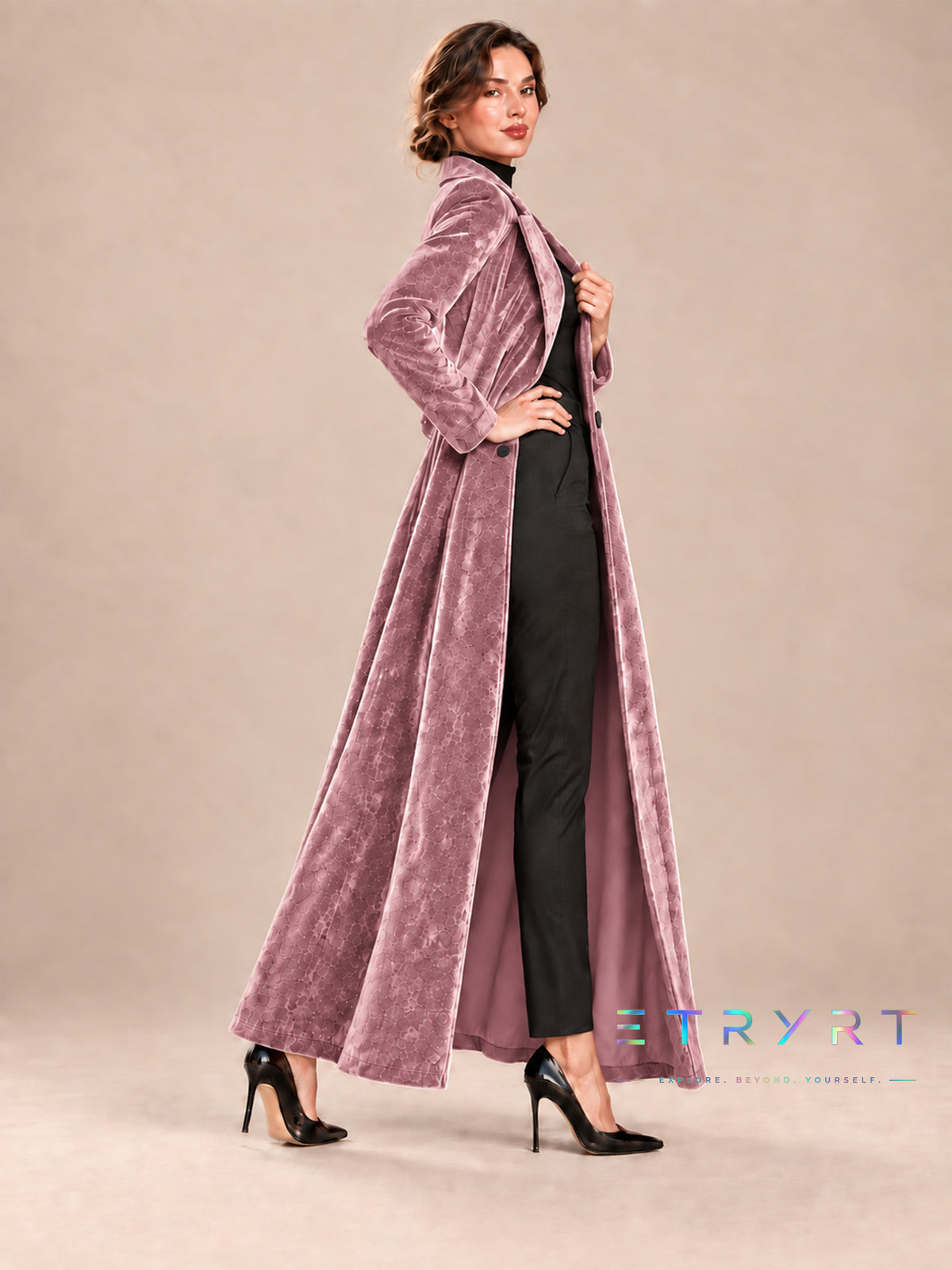 Dames Velvet Revers Maxi Lange Jas, Elegante Open Voorkant Lange Jurk Jas, Formele Party Avond Bovenkleding voor Herfst Winter