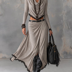 Michela | Draped Top and Slit Maxi Skirt Set