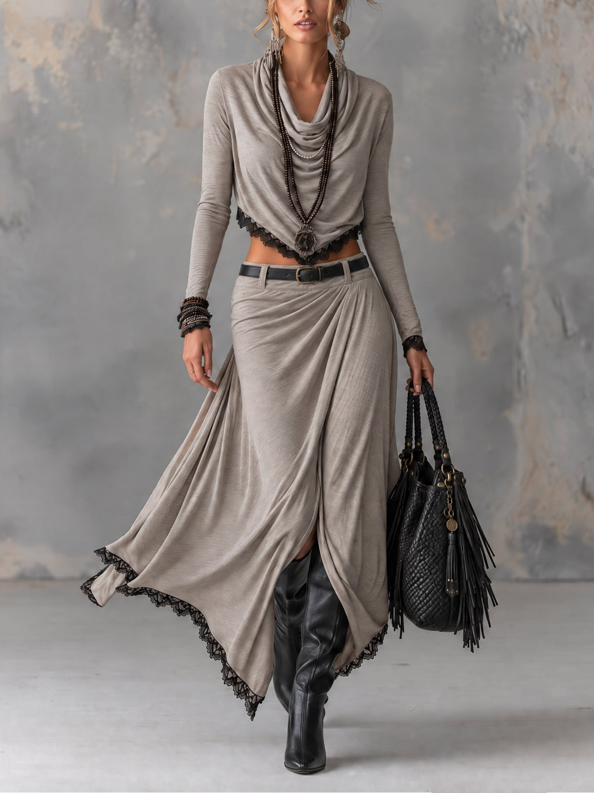 Michela | Draped Top and Slit Maxi Skirt Set