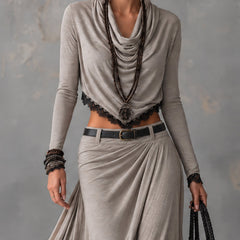 Michela | Draped Top and Slit Maxi Skirt Set