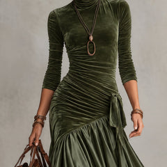 Antonella | Velvet and Satin Maxi Dress with Lace Hem