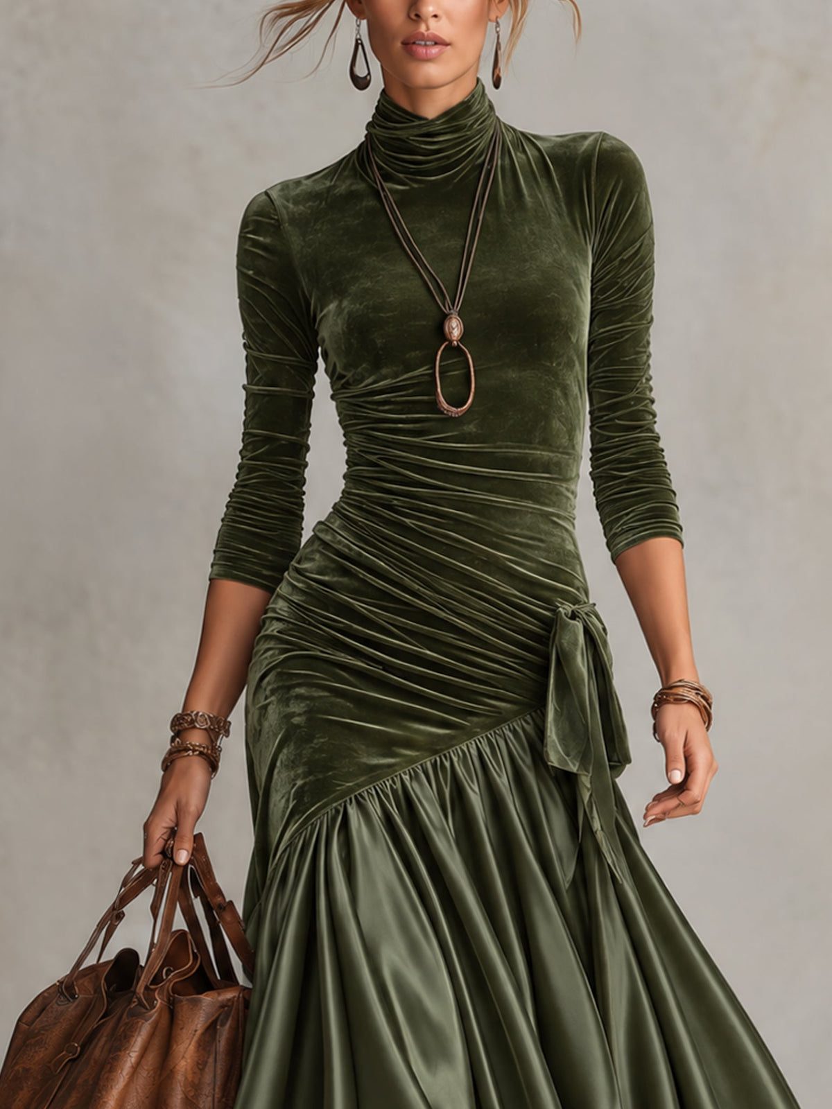 Antonella | Velvet and Satin Maxi Dress with Lace Hem