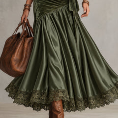 Antonella | Velvet and Satin Maxi Dress with Lace Hem
