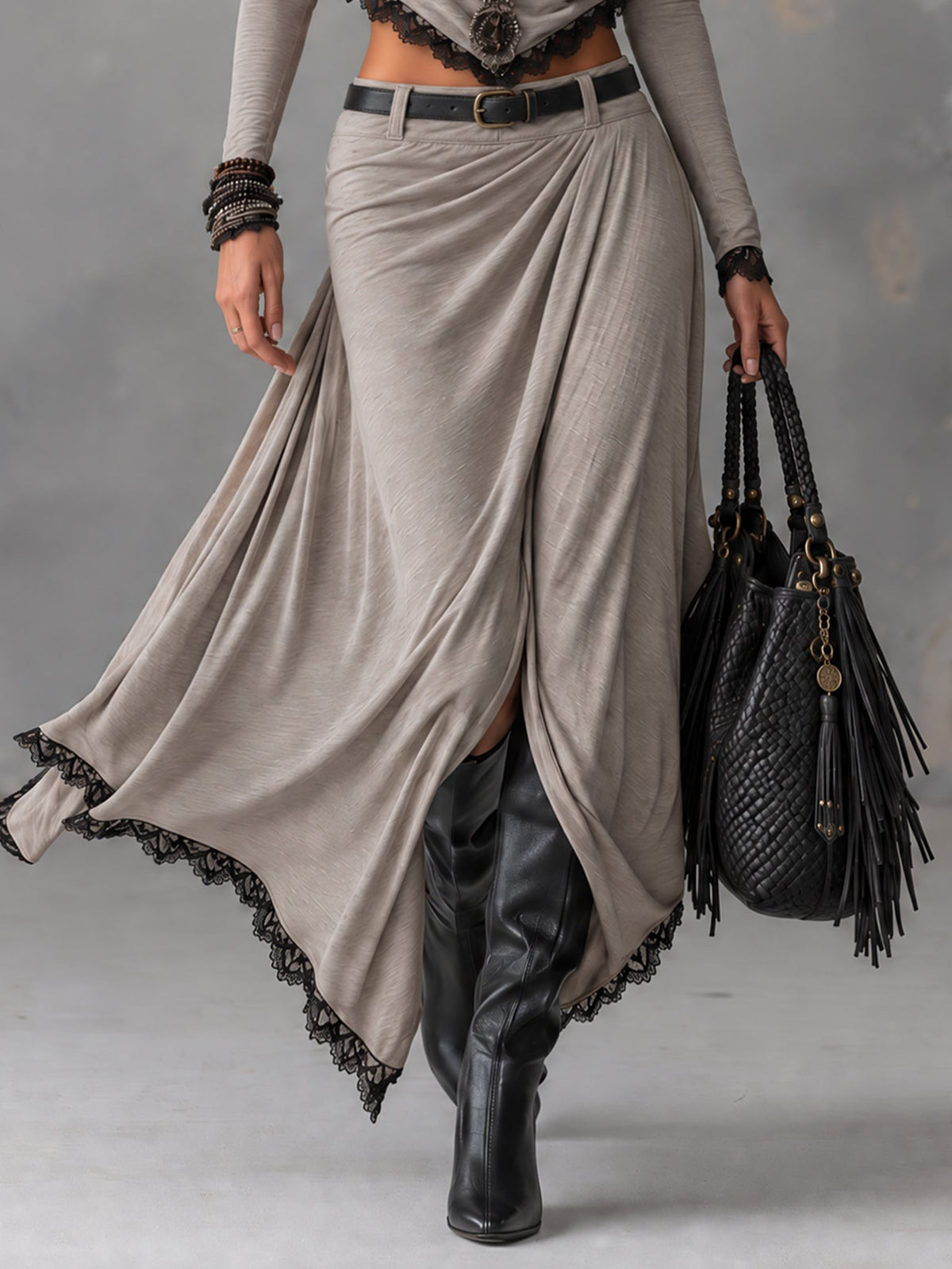 Michela | Draped Top and Slit Maxi Skirt Set