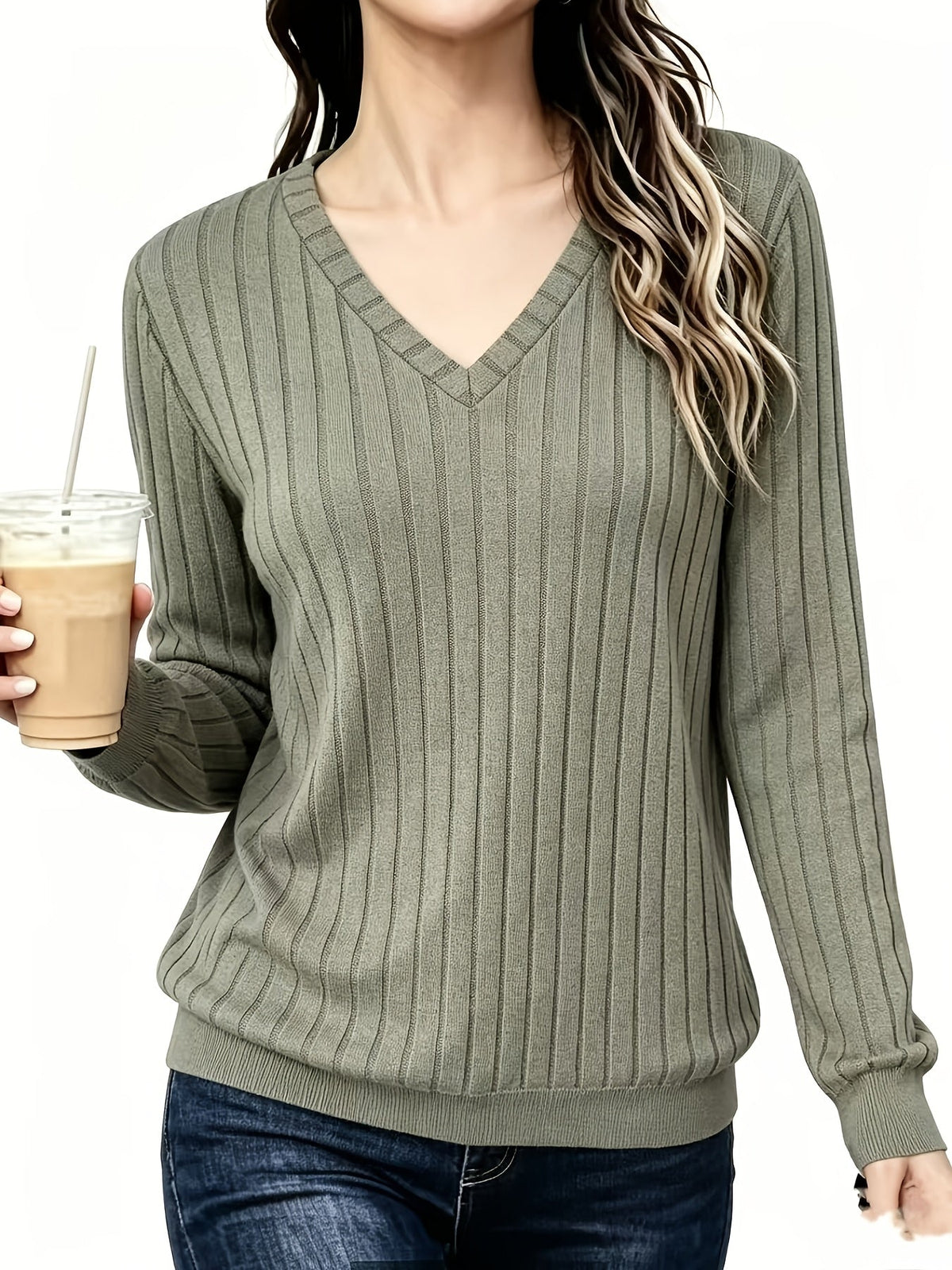 ELODIE | RIBBED V-NECK JUMPER