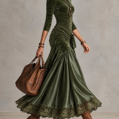 Antonella | Velvet and Satin Maxi Dress with Lace Hem
