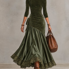Antonella | Velvet and Satin Maxi Dress with Lace Hem