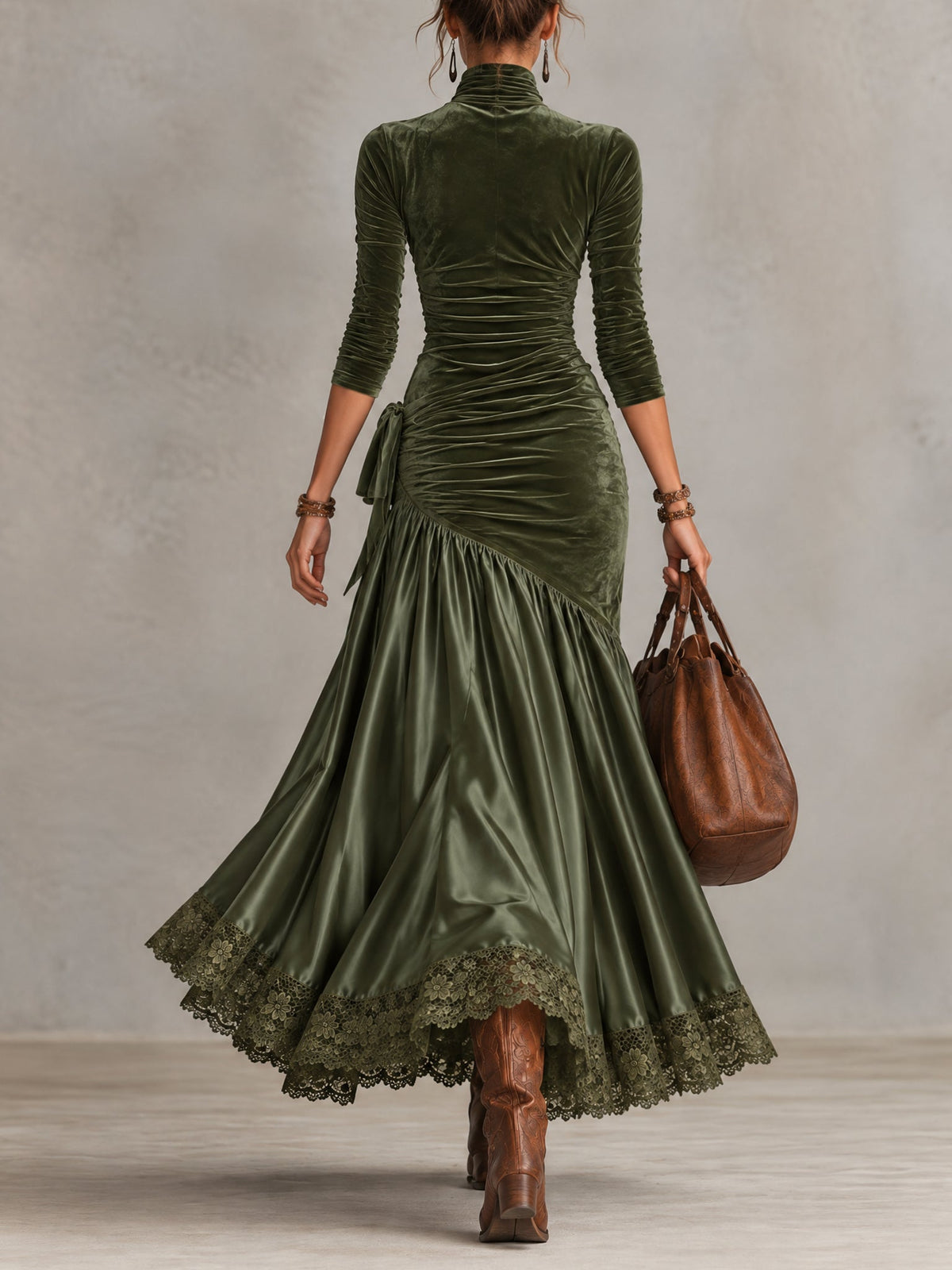Antonella | Velvet and Satin Maxi Dress with Lace Hem