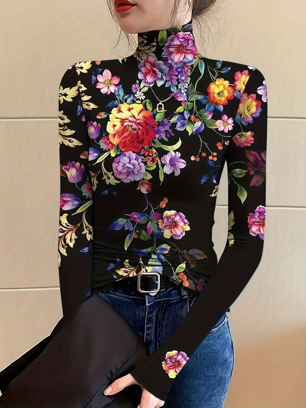 Vivian | Floral Roll-Neck Jumper