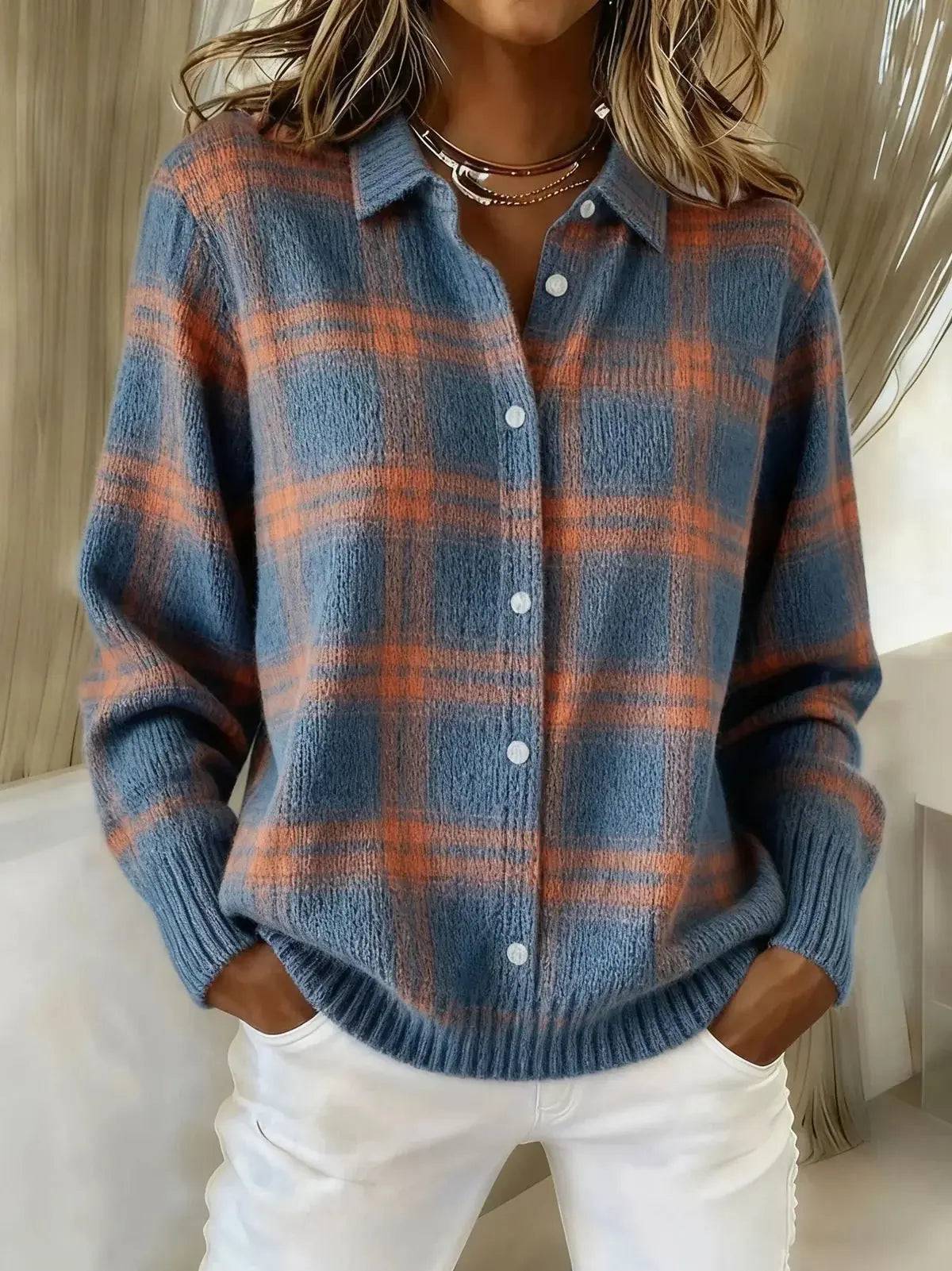 Cosette | Checkered Shirt Collar Cardigan