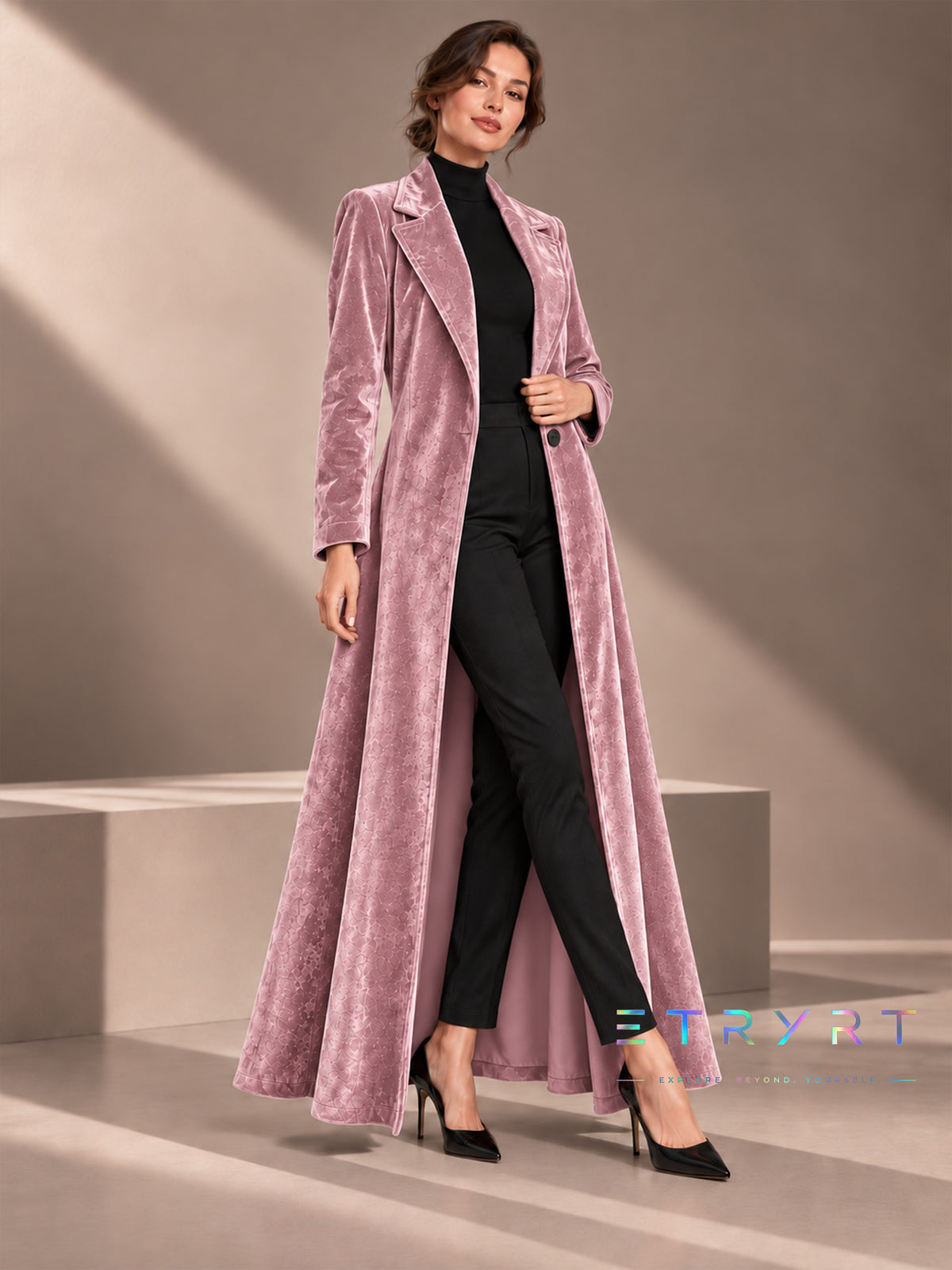 Dames Velvet Revers Maxi Lange Jas, Elegante Open Voorkant Lange Jurk Jas, Formele Party Avond Bovenkleding voor Herfst Winter