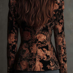 Bertilla | Printed Black and Bronze Floral Blazer