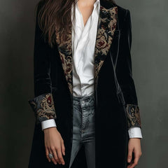 Leontina | Fitted Baroque Printed Blazer in Black