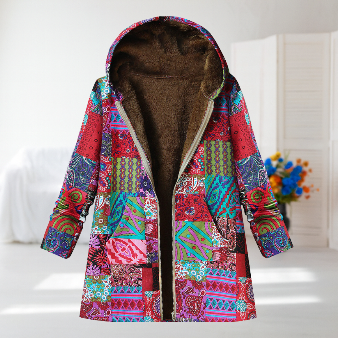 Chantal | Red and Turquoise Mid-Season Jacket