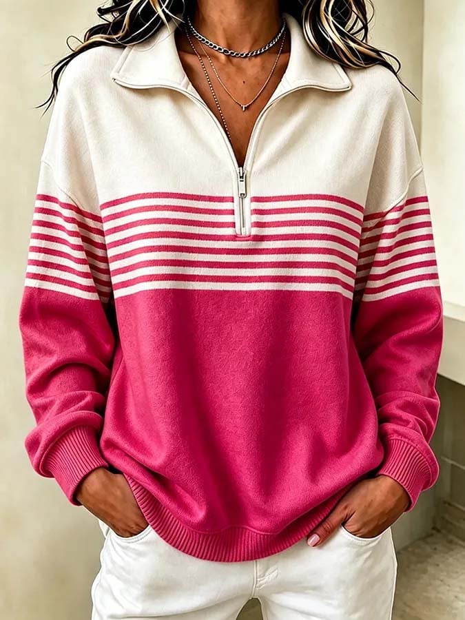 Skylah | Striped Quarter-Zip Jumper