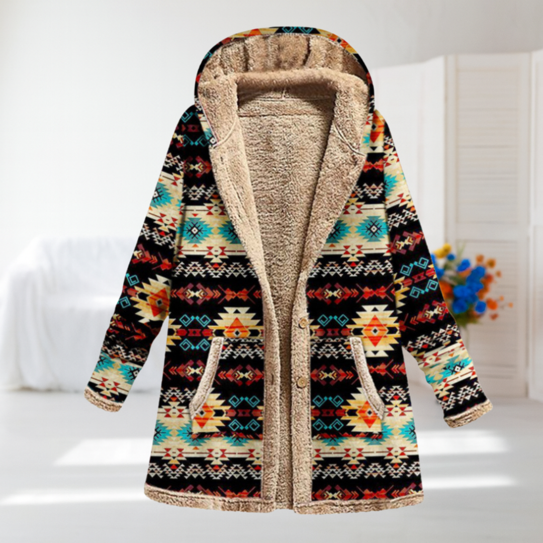 Isaline | Black Patterned Mid-Season Jacket