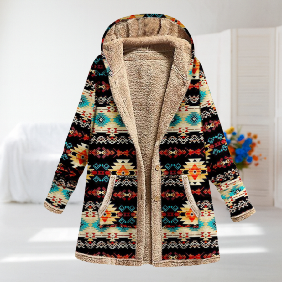 Isaline | Black Patterned Mid-Season Jacket