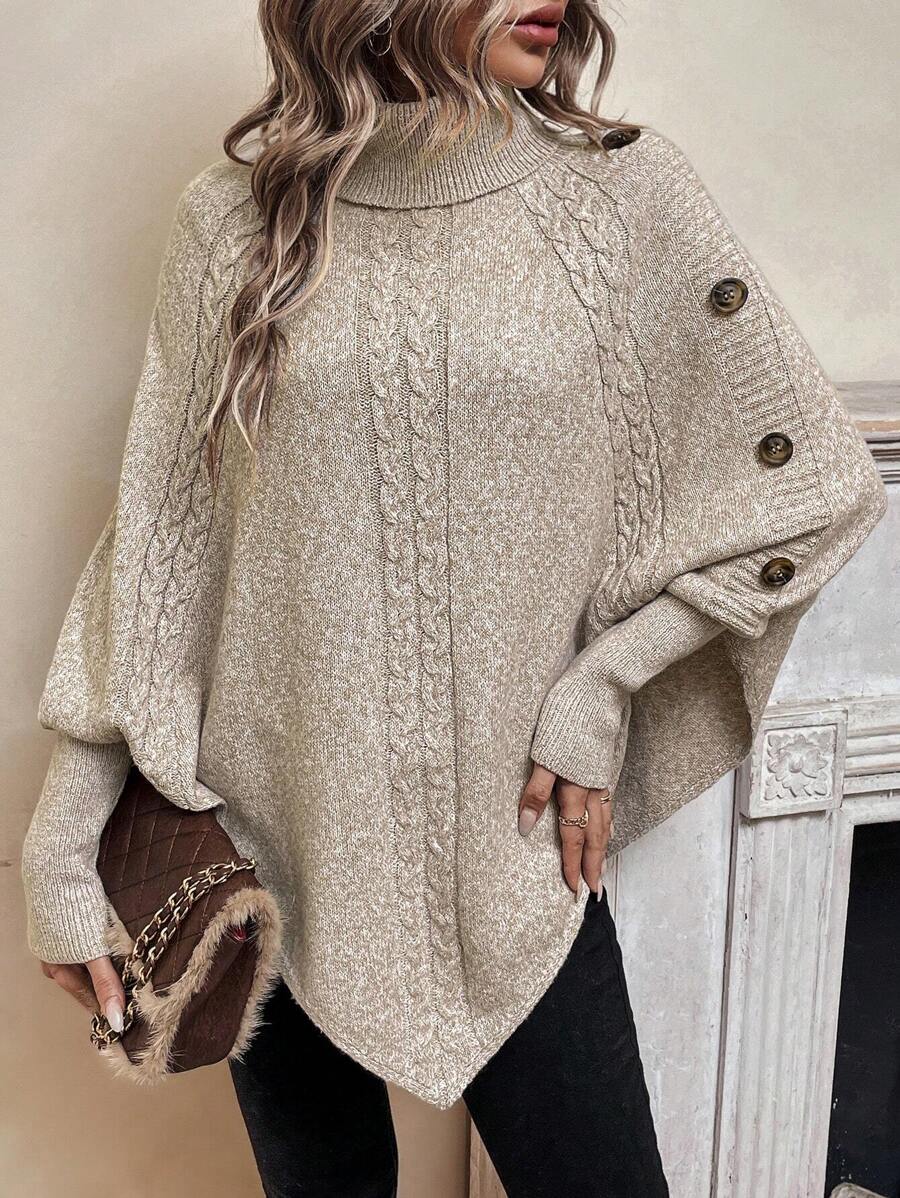 Alexis | High-Neck Batwing Poncho Jumper