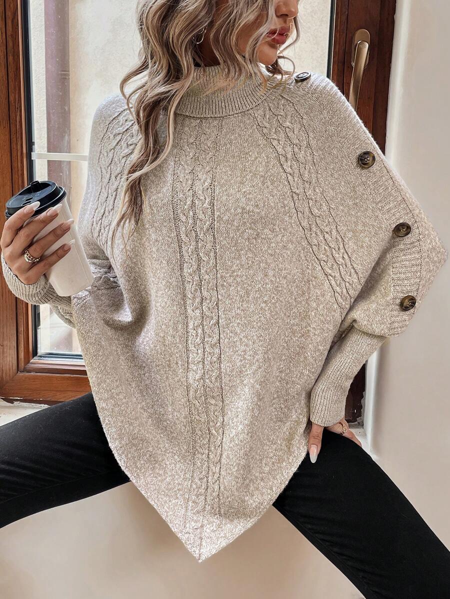 Alexis | High-Neck Batwing Poncho Jumper