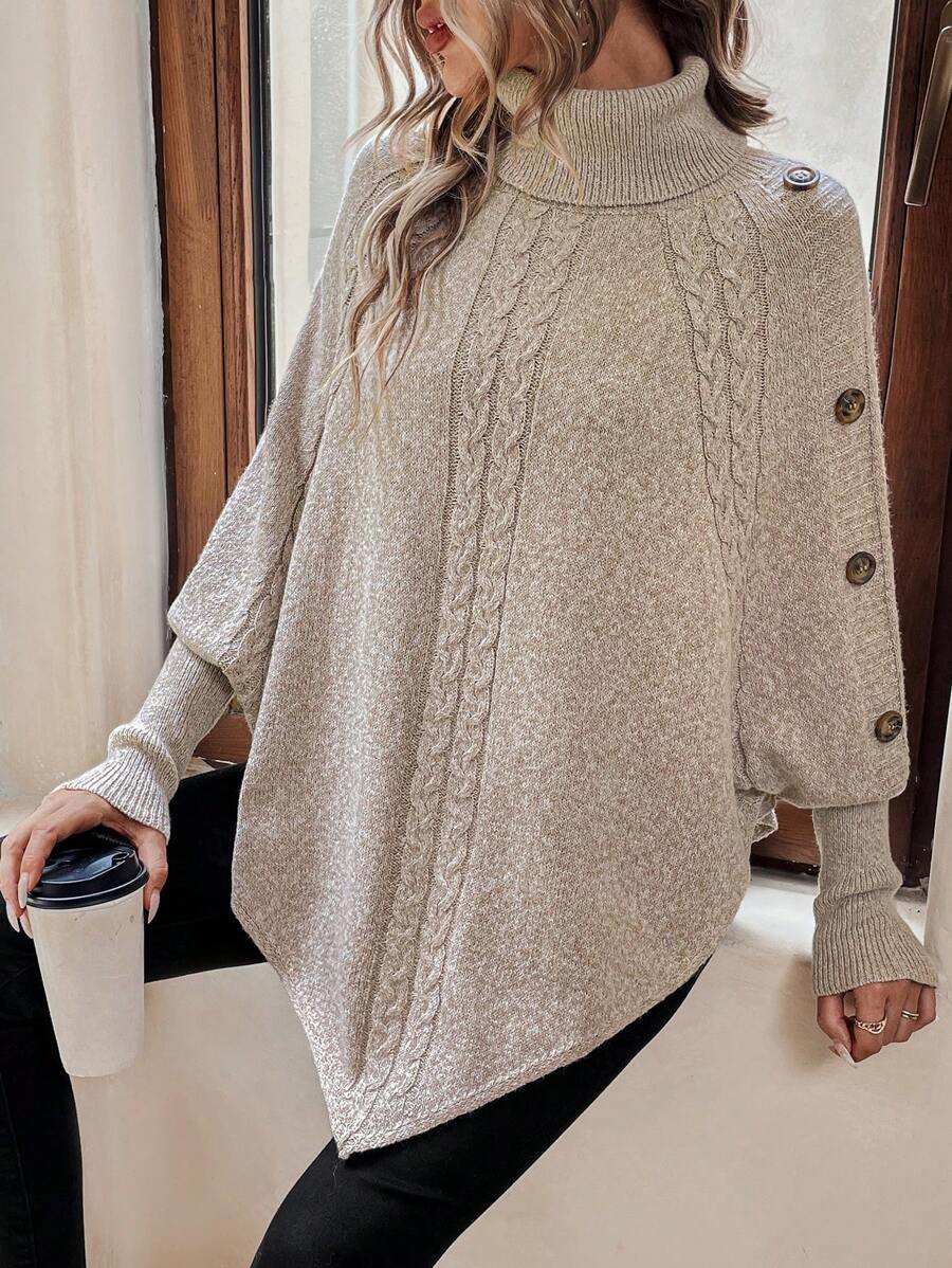 Alexis | High-Neck Batwing Poncho Jumper