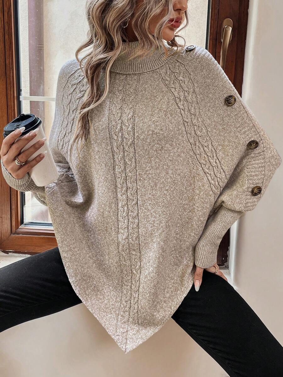 Alexis | High-Neck Batwing Poncho Jumper