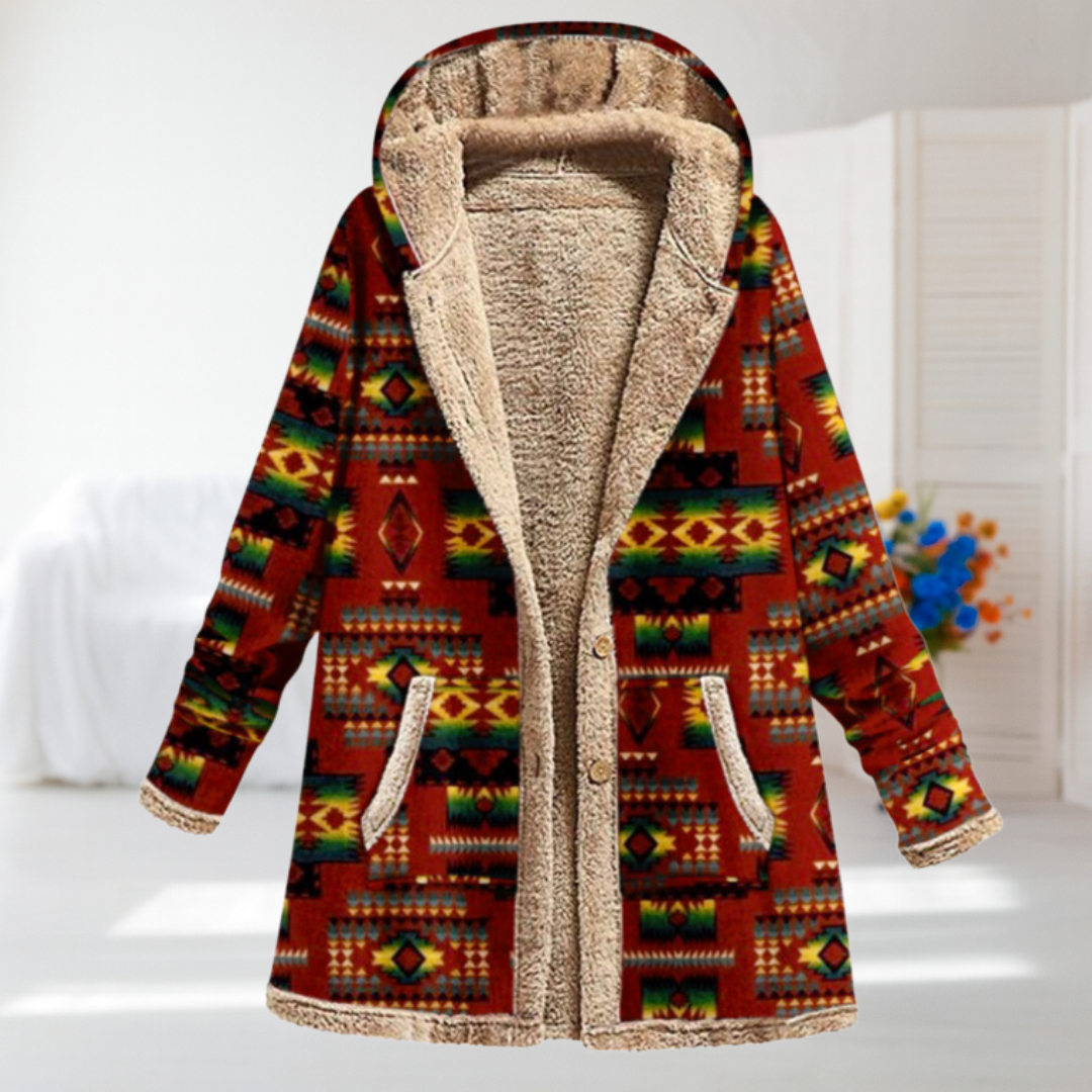 Eliane | Red Multicolour Mid-Season Coat