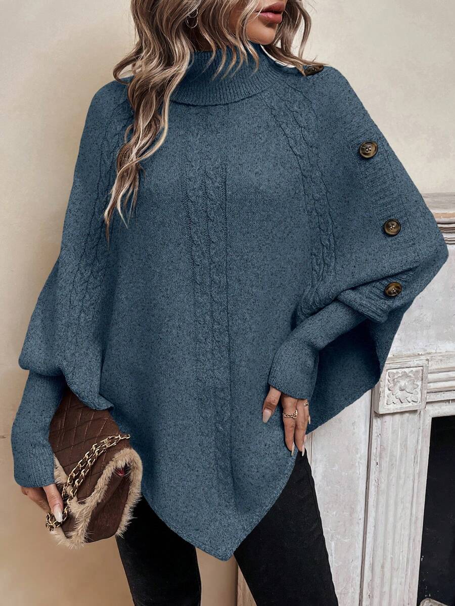 Alexis | High-Neck Batwing Poncho Jumper
