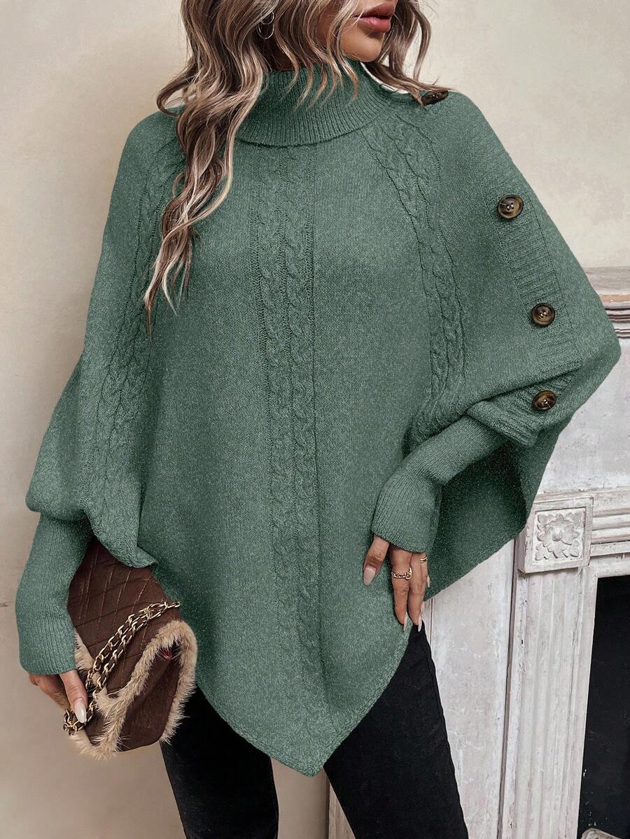 Alexis | High-Neck Batwing Poncho Jumper