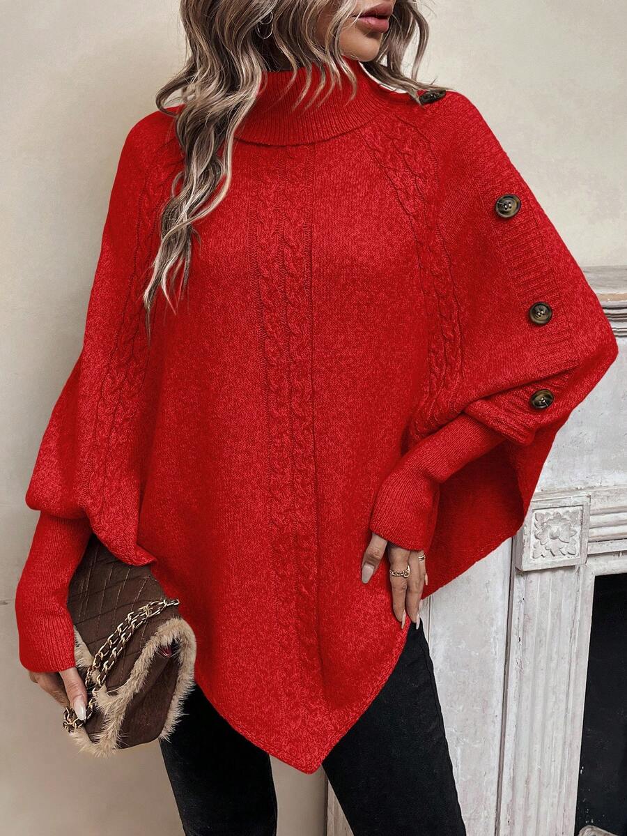 Alexis | High-Neck Batwing Poncho Jumper