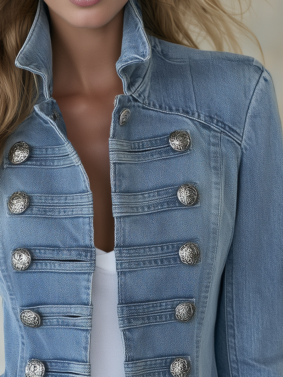 Emilie | Military Denim Jacket with Stand Collar