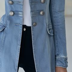 Emilie | Military Denim Jacket with Stand Collar
