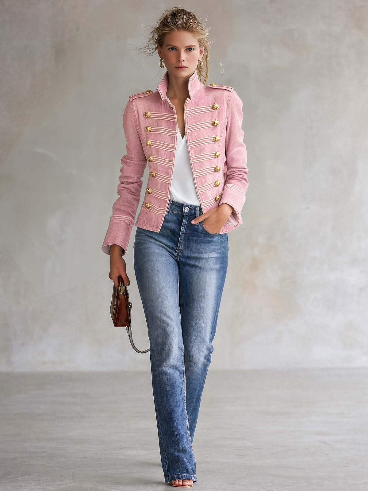 Marion | Military Denim Jacket with Gold Buttons