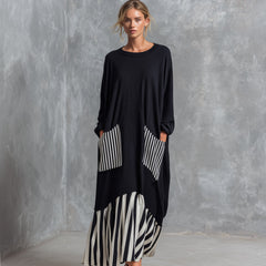 Stefania | Oversized Patchwork Stripe Maxi Dress
