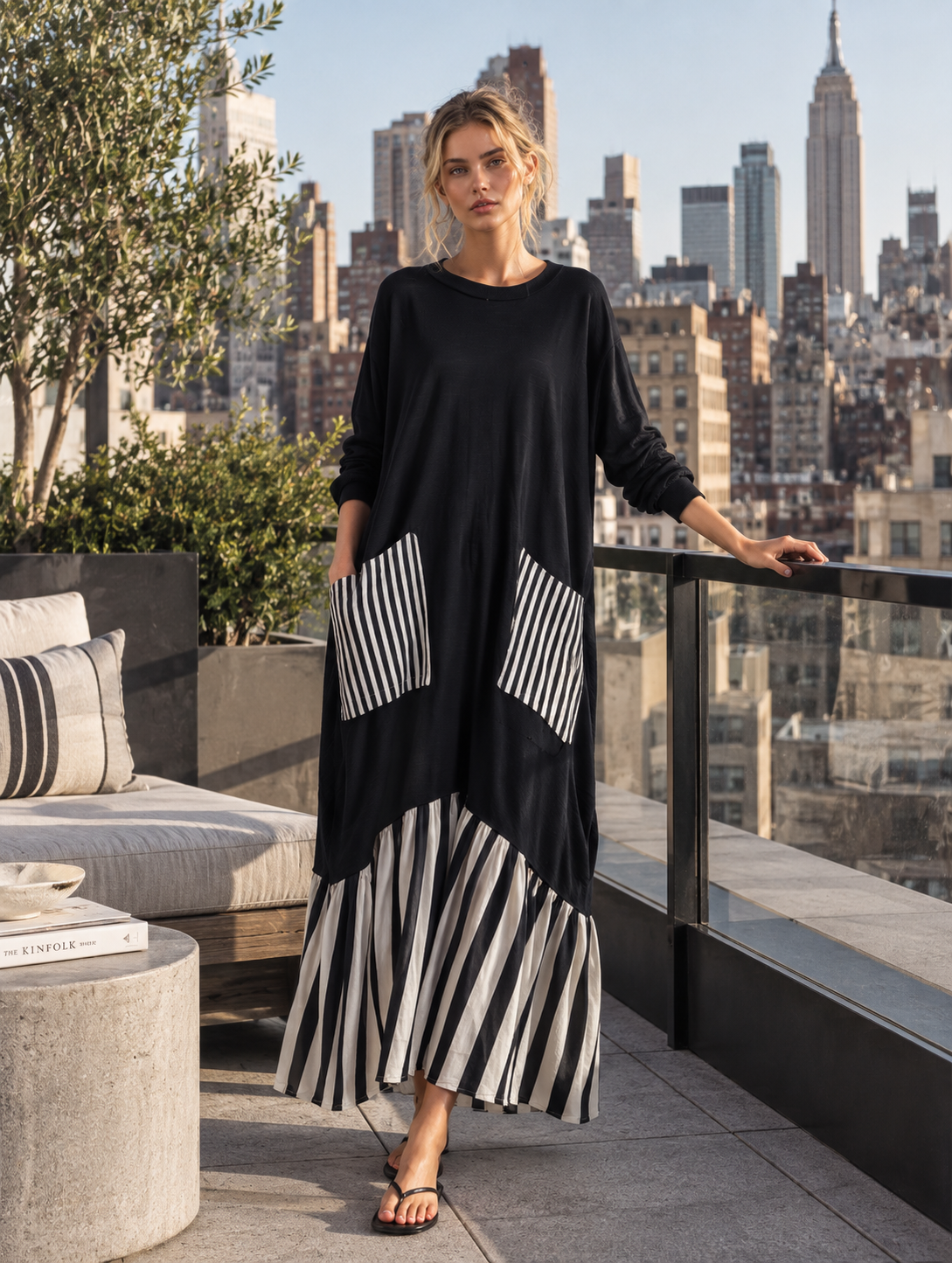 Stefania | Oversized Patchwork Stripe Maxi Dress