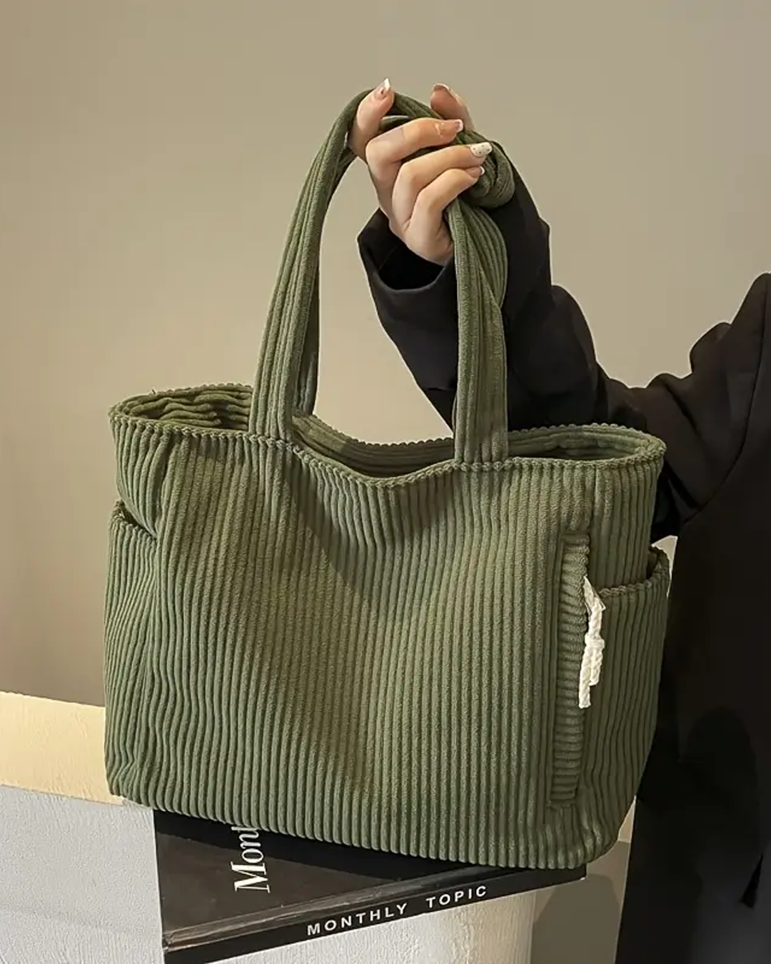 SYLVA | RIBBED TOTE BAG WITH CORD DETAIL