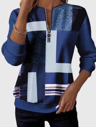 Zena | Geometric Zip-Collar Sweatshirt