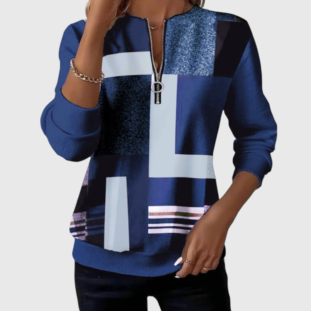 Zena | Geometric Zip-Collar Sweatshirt