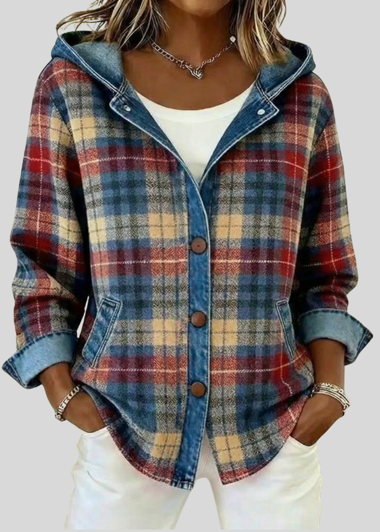 Diana | Hooded Check Button-Front Shacket