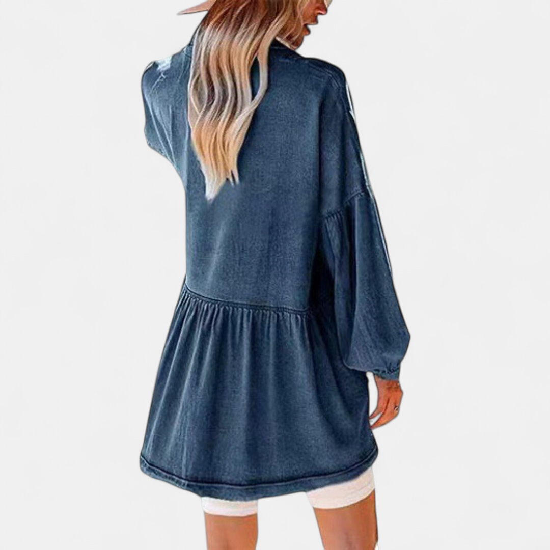 DELIA | Relaxed Fringe-Hem Denim Shirt