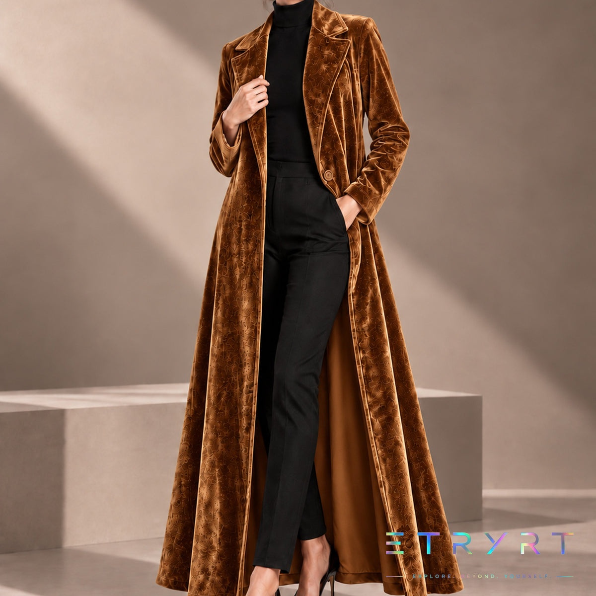 Dames Velvet Revers Maxi Lange Jas, Elegante Open Voorkant Lange Jurk Jas, Formele Party Avond Bovenkleding voor Herfst Winter