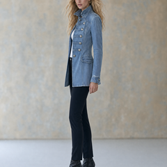 Emilie | Military Denim Jacket with Stand Collar