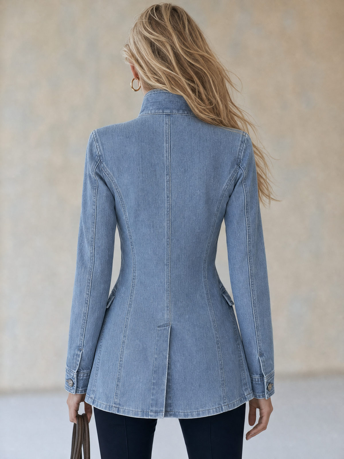 Emilie | Military Denim Jacket with Stand Collar
