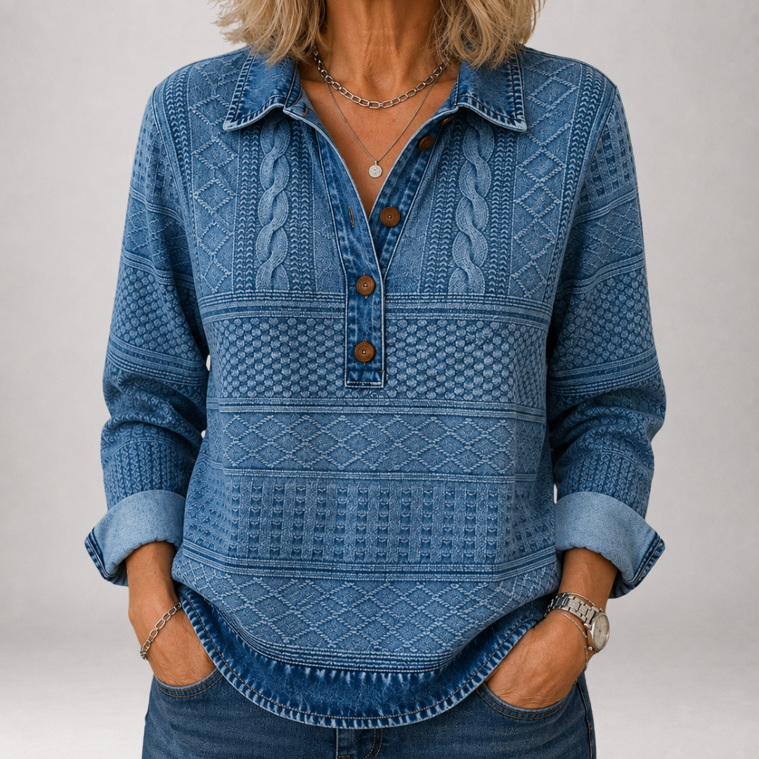 Jorunn | Jacquard Denim-Wash Polo Jumper