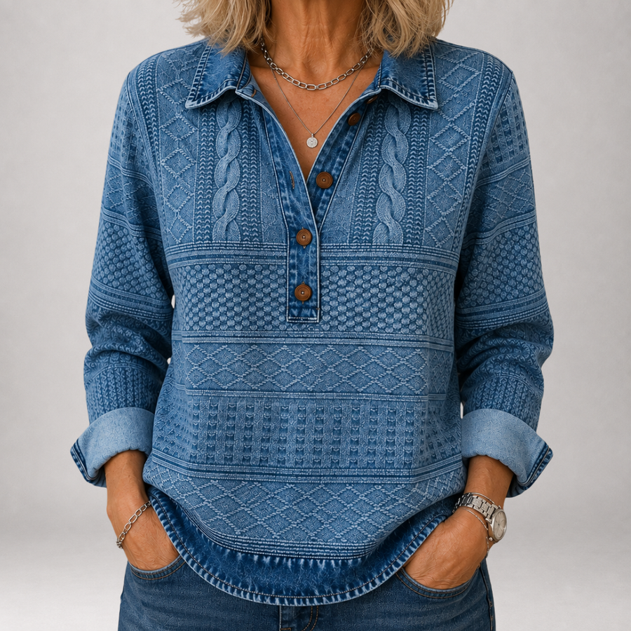 Jorunn | Jacquard Denim-Wash Polo Jumper