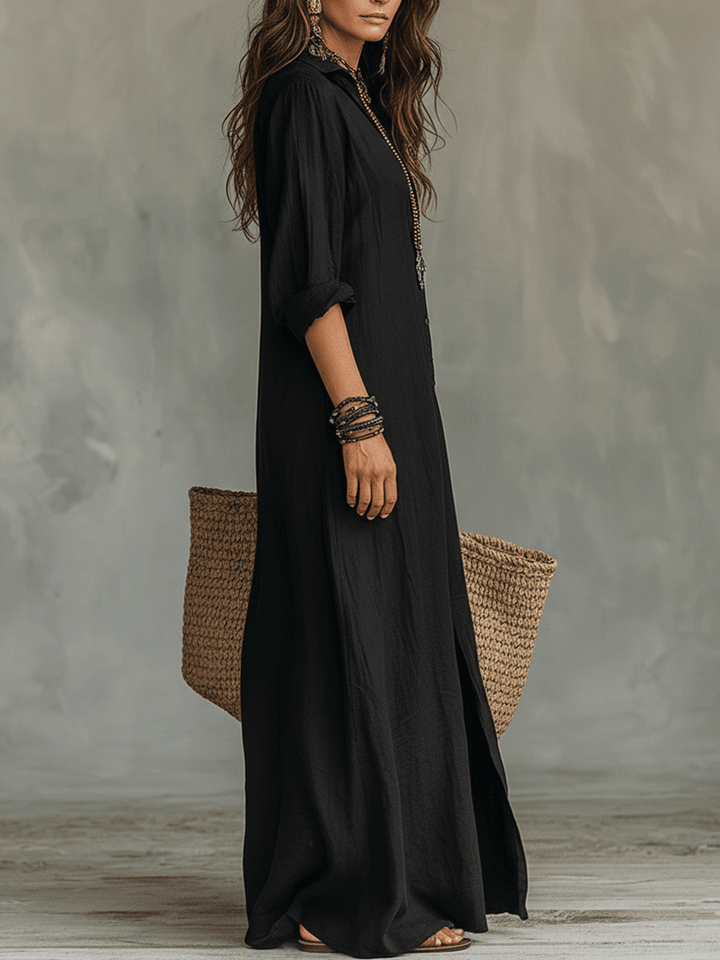 Timeless Button Maxi Dress – Elegant, Lightweight & Easy Fit
