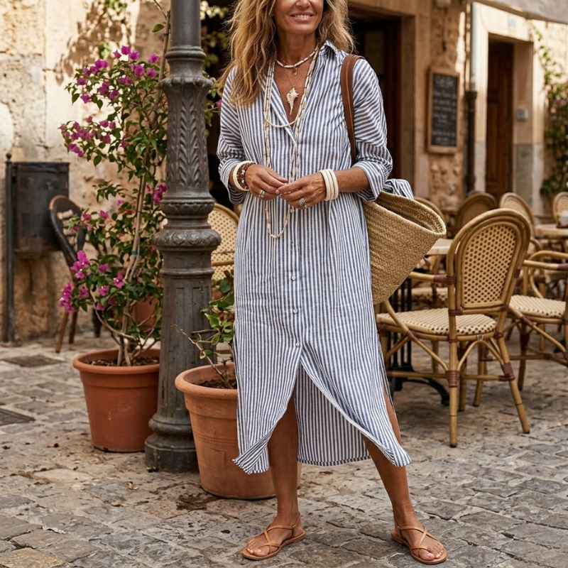Ismara | Elegant Striped Shirt Dress