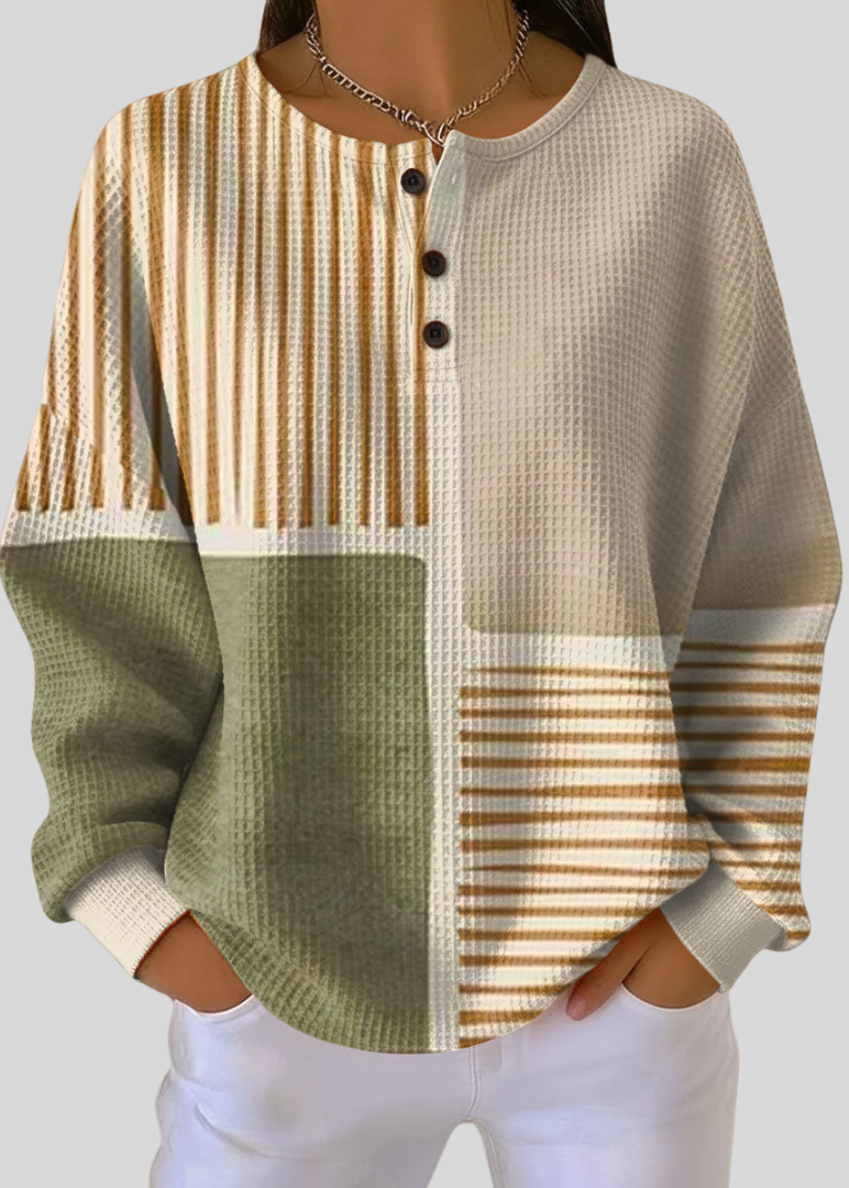 Harper | Neutral Patchwork Henley Sweatshirt
