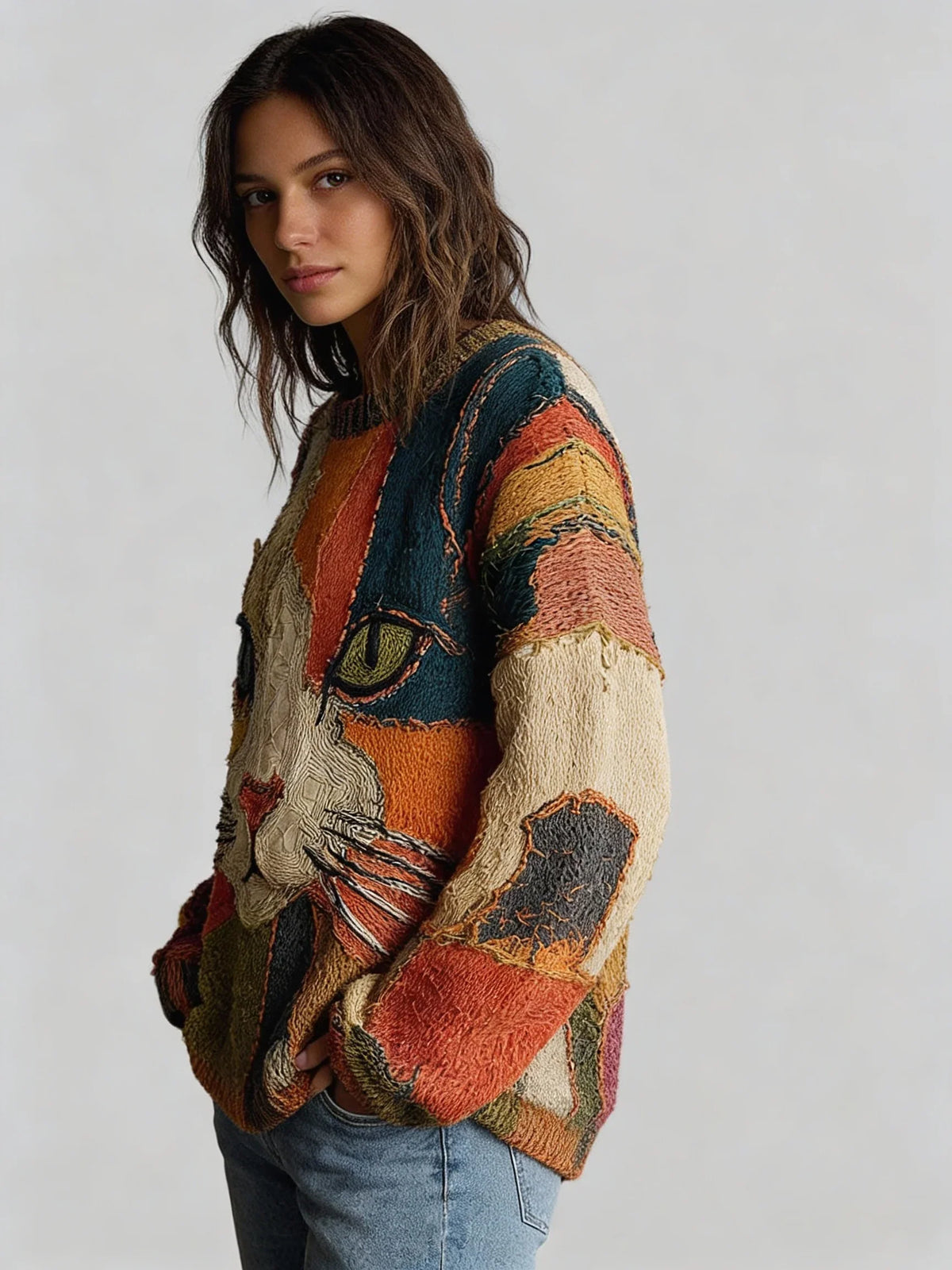Zaira | Colourful Patchwork Cat Jumper