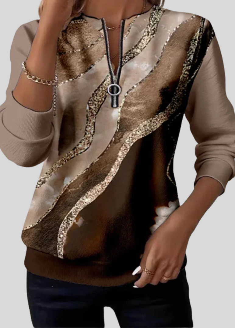 Mia | Half-Zip Wave Print Sweatshirt