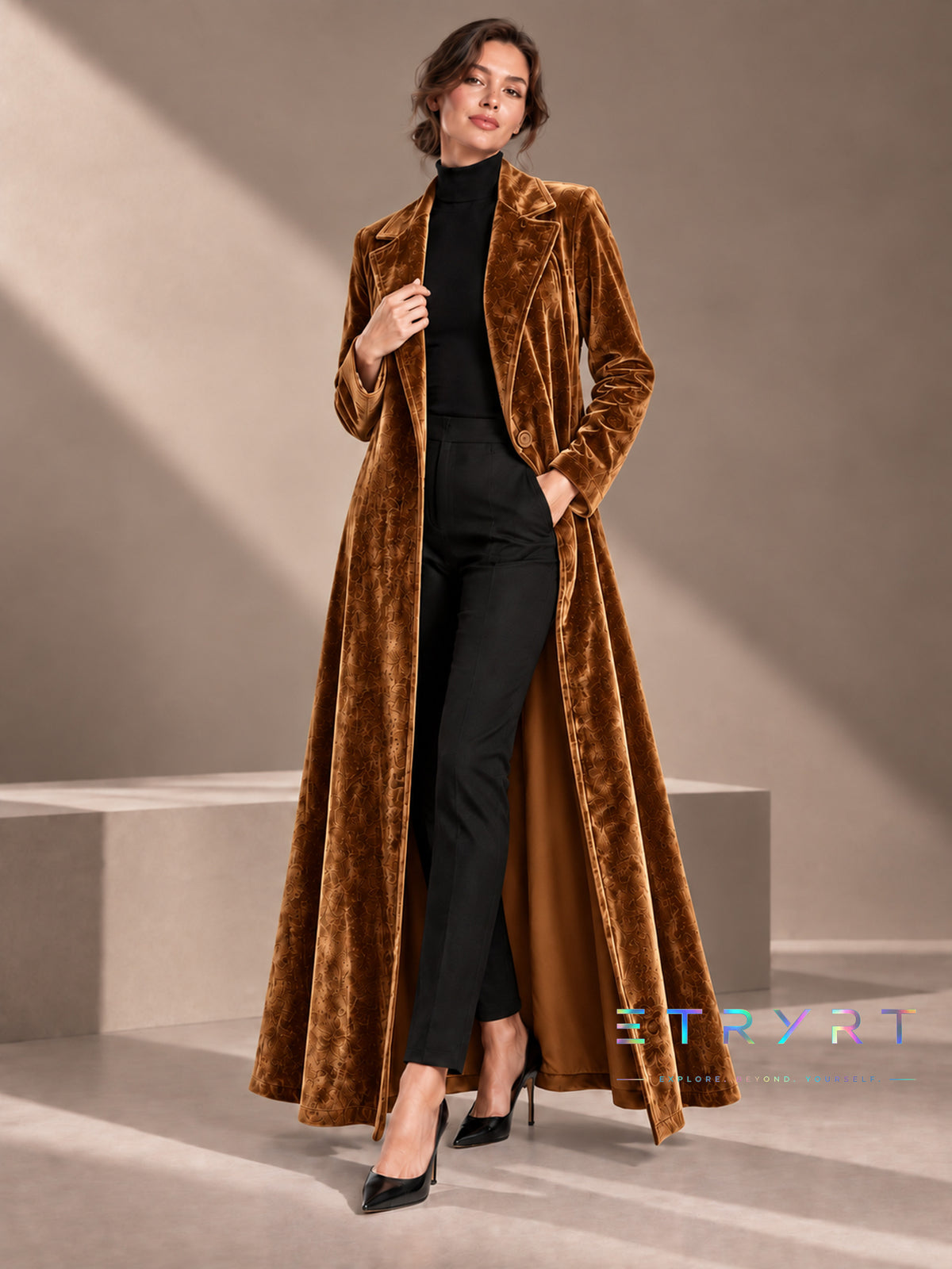 Dames Velvet Revers Maxi Lange Jas, Elegante Open Voorkant Lange Jurk Jas, Formele Party Avond Bovenkleding voor Herfst Winter